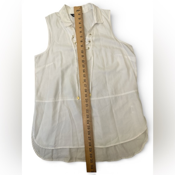 Ellen Tracy White Sleeveless Top L Lace Up Collar Tunic Tencel Hi Lo NWT $79.50 - Picture 5 of 9
